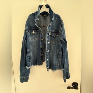 Ladies Denim Jacket - Dark Blue Distressed Hem PM